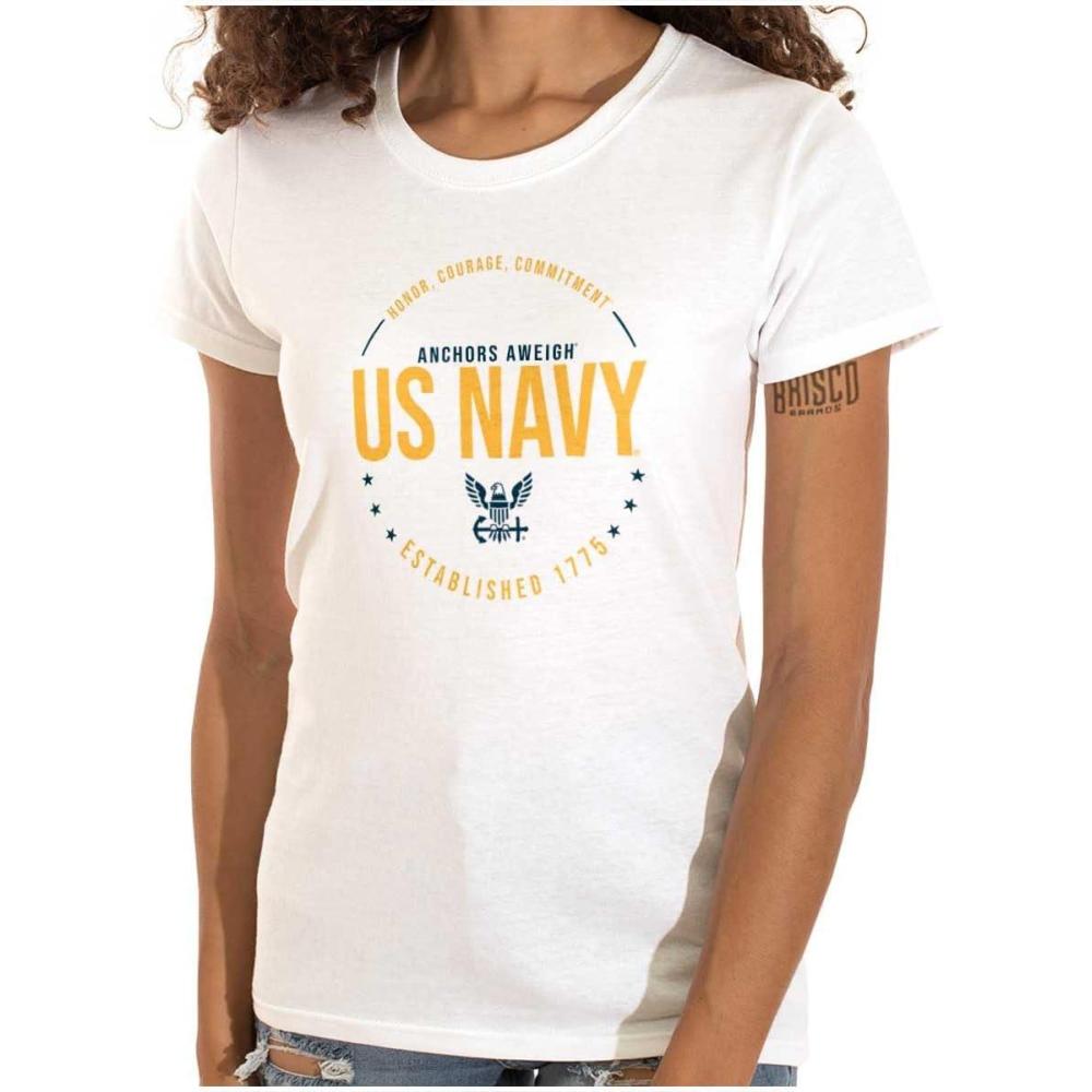 imageUS Navy Logo Anchors Aweigh Est 1775 Womens Slim Fit Graphic TeeWhite