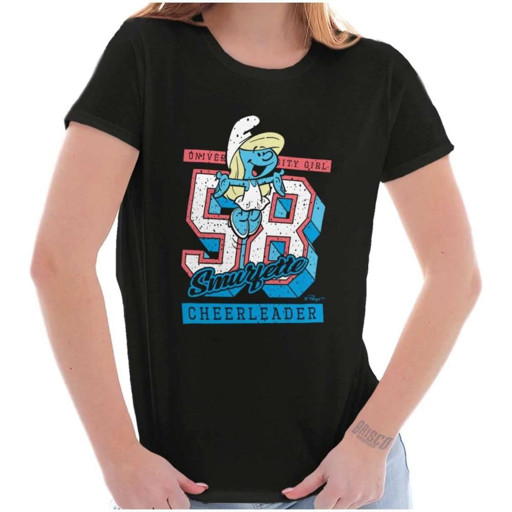 imageVintage Varsity Cheerleader Smurfette Womens Slim Fit Graphic TeeBlack