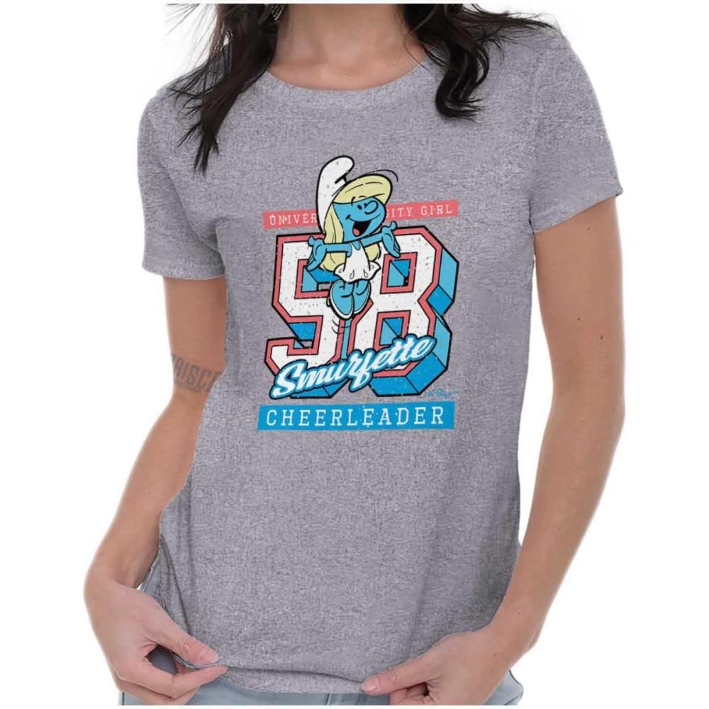 imageVintage Varsity Cheerleader Smurfette Womens Slim Fit Graphic TeeSport Grey