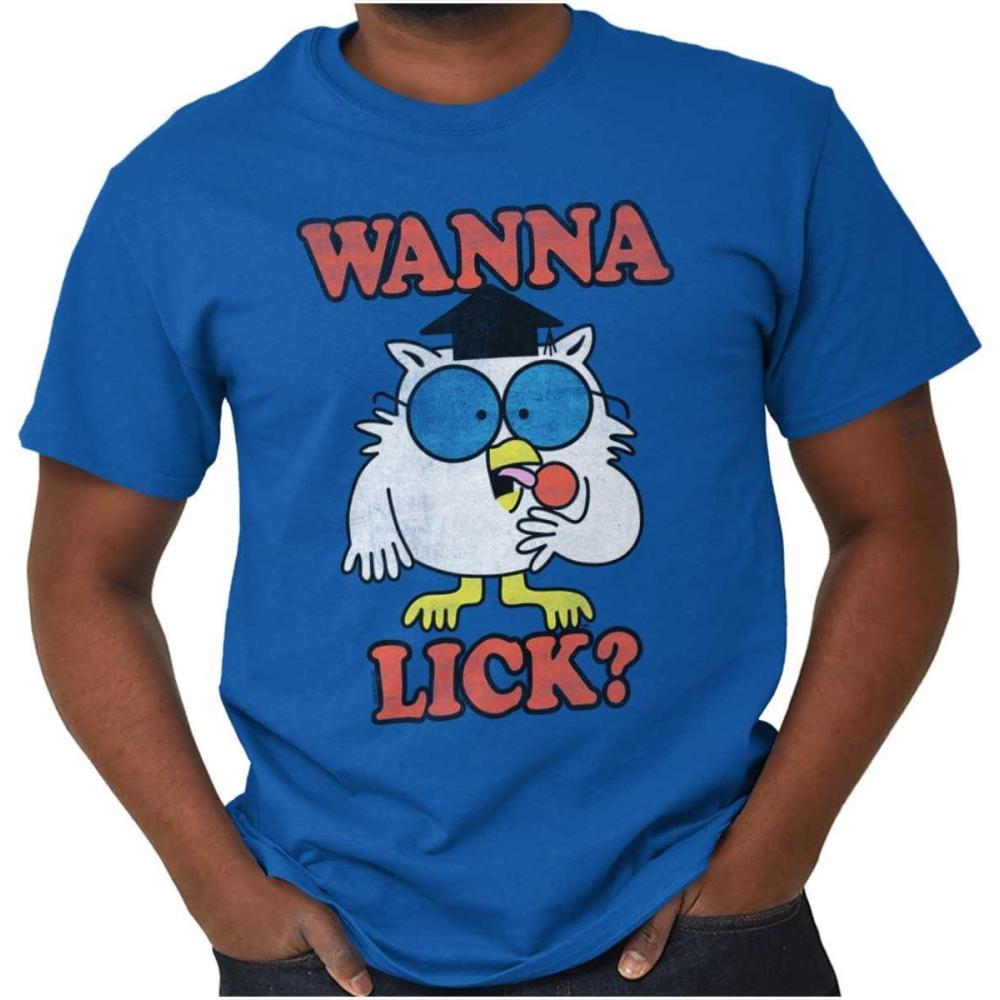 imageWanna Lick Funny Mr Owl Tootsie Pop Graphic T Shirt Men or WomenHeather Sapphire