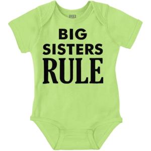 Brisco Brands Big Sister Rule Older Sis Family Love Baby Bodysuit Jumper Girls(Key Lime)