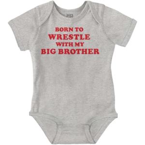 Brisco Brands Born to Wrestle With My Big Brother Baby Bodysuit Jumper Boys(Heather)