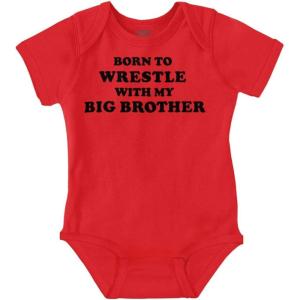 Brisco Brands Born to Wrestle With My Big Brother Baby Bodysuit Jumper Boys(Red)