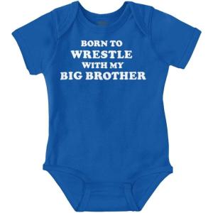 Brisco Brands Born to Wrestle With My Big Brother Baby Bodysuit Jumper Boys(Royal)