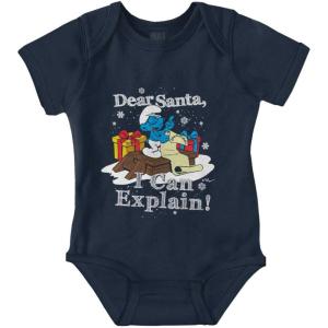 Brisco Brands Brainy Smurf Dear Santa Christmas Baby Romper Boys or Girls(Navy)