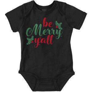 Brisco Brands Christmas Be Merry Y’all Holly Baby Bodysuit Jumper Girls(Black)