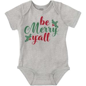 Brisco Brands Christmas Be Merry Y’all Holly Baby Bodysuit Jumper Girls(Heather)