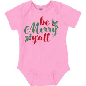 Brisco Brands Christmas Be Merry Y’all Holly Baby Bodysuit Jumper Girls(Pink)