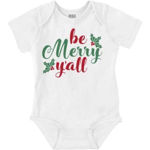 Brisco Brands Christmas Be Merry Y’all Holly Baby Bodysuit Jumper Girls(White)