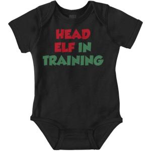 Brisco Brands Christmas Head Elf In Training Baby Romper Boys or Girls(Black)