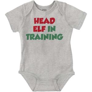 Brisco Brands Christmas Head Elf In Training Baby Romper Boys or Girls(Heather)