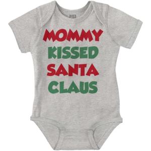Brisco Brands Christmas Mommy Kissed Santa Claus Baby Romper Boys or Girls(Heather)