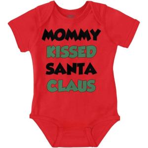 Brisco Brands Christmas Mommy Kissed Santa Claus Baby Romper Boys or Girls(Red)