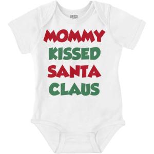 Brisco Brands Christmas Mommy Kissed Santa Claus Baby Romper Boys or Girls(White)