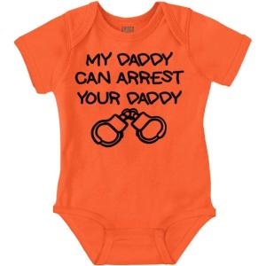 Brisco Brands Cop Dad My Daddy Can Arrest Yours Baby Romper Boys or Girls(Orange)