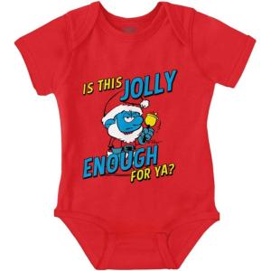 Brisco Brands Grumpy Smurf Jolly Enough Xmas Santa Baby Romper Boys or Girls(Red)