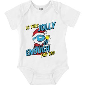 Brisco Brands Grumpy Smurf Jolly Enough Xmas Santa Baby Romper Boys or Girls(White)
