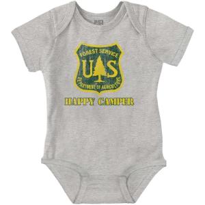 Brisco Brands Happy US Forest Service Camper Baby Romper Boys or Girls(Heather)