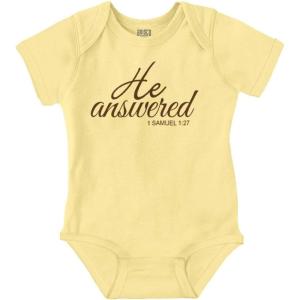 Brisco Brands He Answered Samuel 1:17 Christian Baby Bodysuit Jumper Girls(Banana)