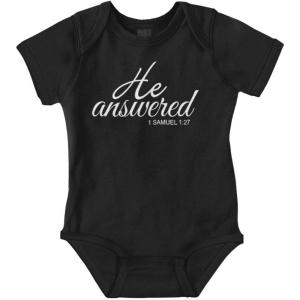 Brisco Brands He Answered Samuel 1:17 Christian Baby Bodysuit Jumper Girls(Black)