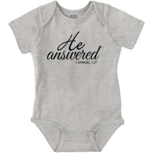 Brisco Brands He Answered Samuel 1:17 Christian Baby Bodysuit Jumper Girls(Heather)