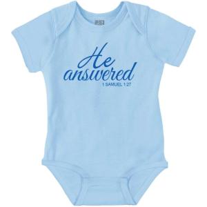 Brisco Brands He Answered Samuel 1:17 Christian Baby Bodysuit Jumper Girls(Light Blue)