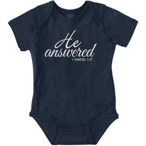 Brisco Brands He Answered Samuel 1:17 Christian Baby Bodysuit Jumper Girls(Navy)