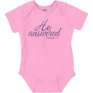 Brisco Brands He Answered Samuel 1:17 Christian Baby Bodysuit Jumper Girls(Pink)