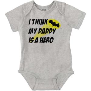 Brisco Brands I Think My Daddy is a Hero Superhero Baby Romper Boys or Girls(Heather)
