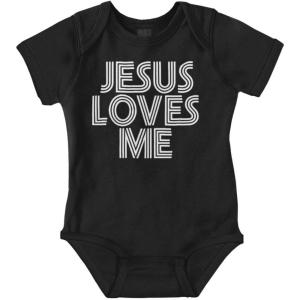 Brisco Brands Jesus Loves Me Retro Christian Baby Romper Boys or Girls(Black)