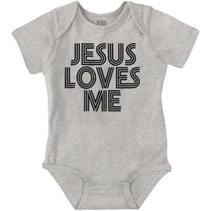 Brisco Brands Jesus Loves Me Retro Christian Baby Romper Boys or Girls(Heather)