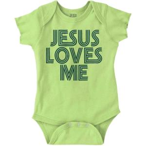 Brisco Brands Jesus Loves Me Retro Christian Baby Romper Boys or Girls(Key Lime)