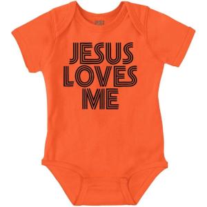 Brisco Brands Jesus Loves Me Retro Christian Baby Romper Boys or Girls(Orange)