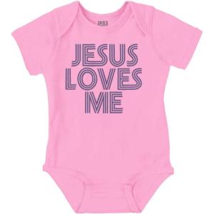 Brisco Brands Jesus Loves Me Retro Christian Baby Romper Boys or Girls(Pink)
