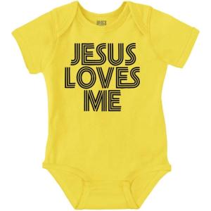 Brisco Brands Jesus Loves Me Retro Christian Baby Romper Boys or Girls(Zest)