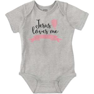 Brisco Brands Jesus Loves Me This I Know Christian Baby Bodysuit Jumper Girls(Heather)