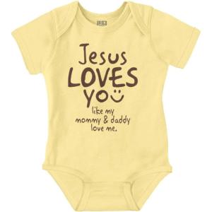 Brisco Brands Jesus Loves You Christian Religious Baby Bodysuit Jumper Girls(Banana)