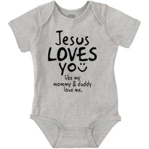 Brisco Brands Jesus Loves You Christian Religious Baby Bodysuit Jumper Girls(Heather)