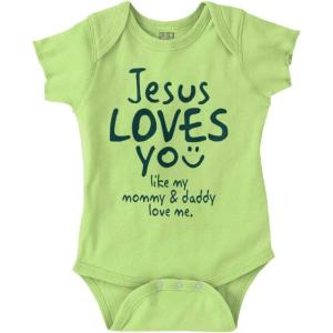 Brisco Brands Jesus Loves You Christian Religious Baby Bodysuit Jumper Girls(Key Lime)