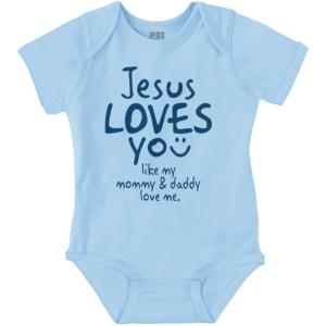 Brisco Brands Jesus Loves You Christian Religious Baby Bodysuit Jumper Girls(Light Blue)