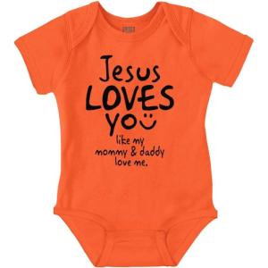 Brisco Brands Jesus Loves You Christian Religious Baby Bodysuit Jumper Girls(Orange)