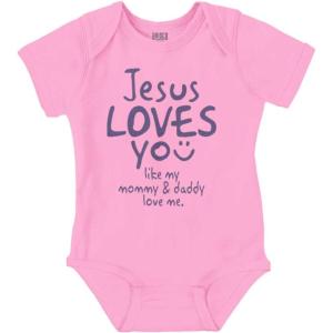Brisco Brands Jesus Loves You Christian Religious Baby Bodysuit Jumper Girls(Pink)