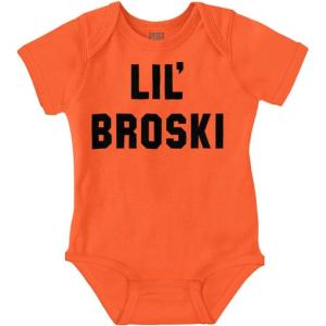Brisco Brands Lil Broski Funny Younger Brother Baby Bodysuit Jumper Boys(Orange)