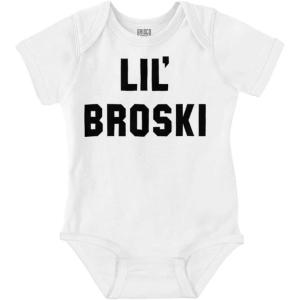 Brisco Brands Lil Broski Funny Younger Brother Baby Bodysuit Jumper Boys(White)