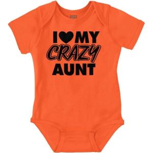 Brisco Brands Love My Crazy Aunt Funny Cool Auntie Baby Romper Boys or Girls(Orange)