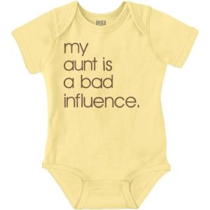 Brisco Brands My Aunt is a Bad Influence Funny Cute Baby Romper Boys or Girls(Banana)
