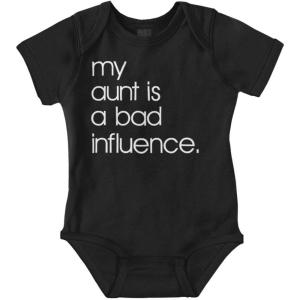 Brisco Brands My Aunt is a Bad Influence Funny Cute Baby Romper Boys or Girls(Black)