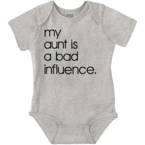 Brisco Brands My Aunt is a Bad Influence Funny Cute Baby Romper Boys or Girls(Heather)