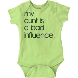 Brisco Brands My Aunt is a Bad Influence Funny Cute Baby Romper Boys or Girls(Key Lime)