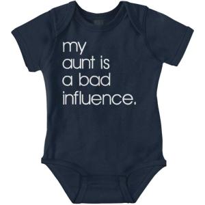 Brisco Brands My Aunt is a Bad Influence Funny Cute Baby Romper Boys or Girls(Navy)